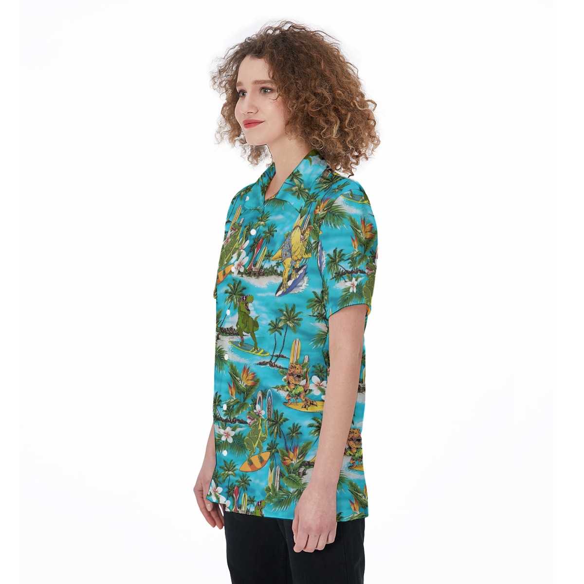 Tropical Surfing Dinosaur Women's Hawaiian Shirt