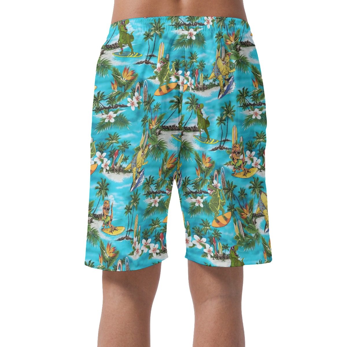 Funny Dinosaur Surfing Hawaiian Summer Beach Shorts For Men