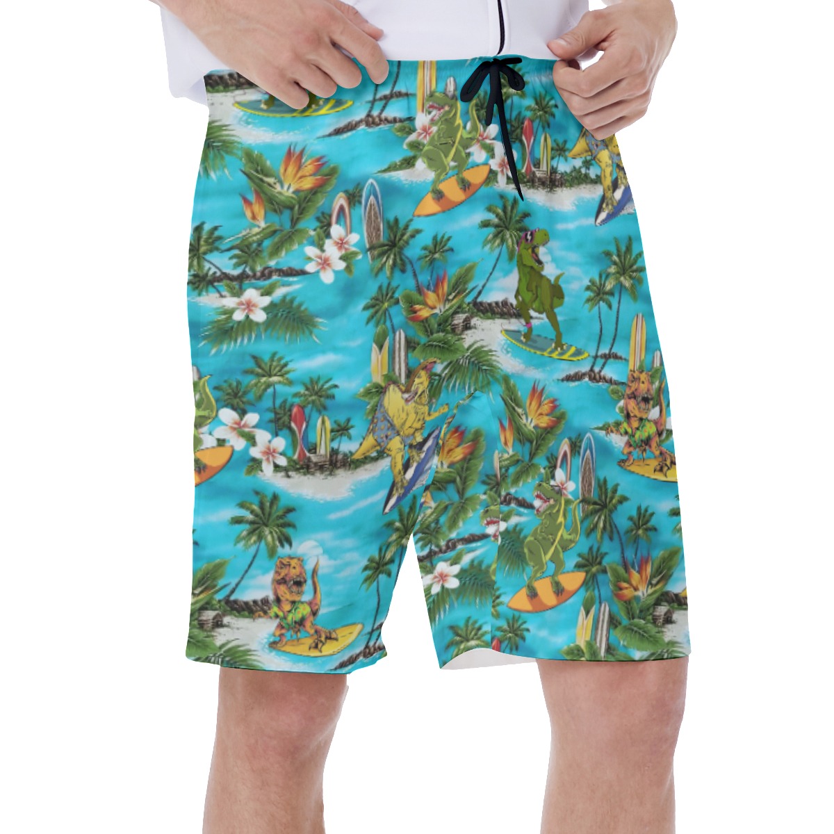 Funny Surfing Dinosaur Hawaiian Swimwear For Summer Vacation