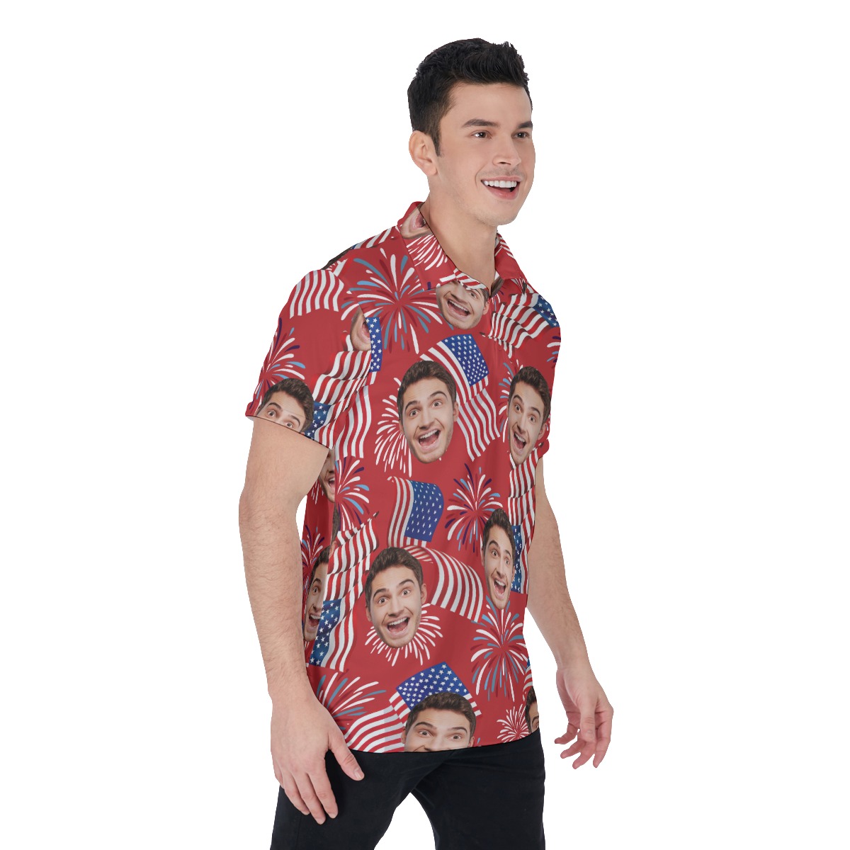 Funny Custom Face Patriotic Hawaiian Polo Shirt For Men