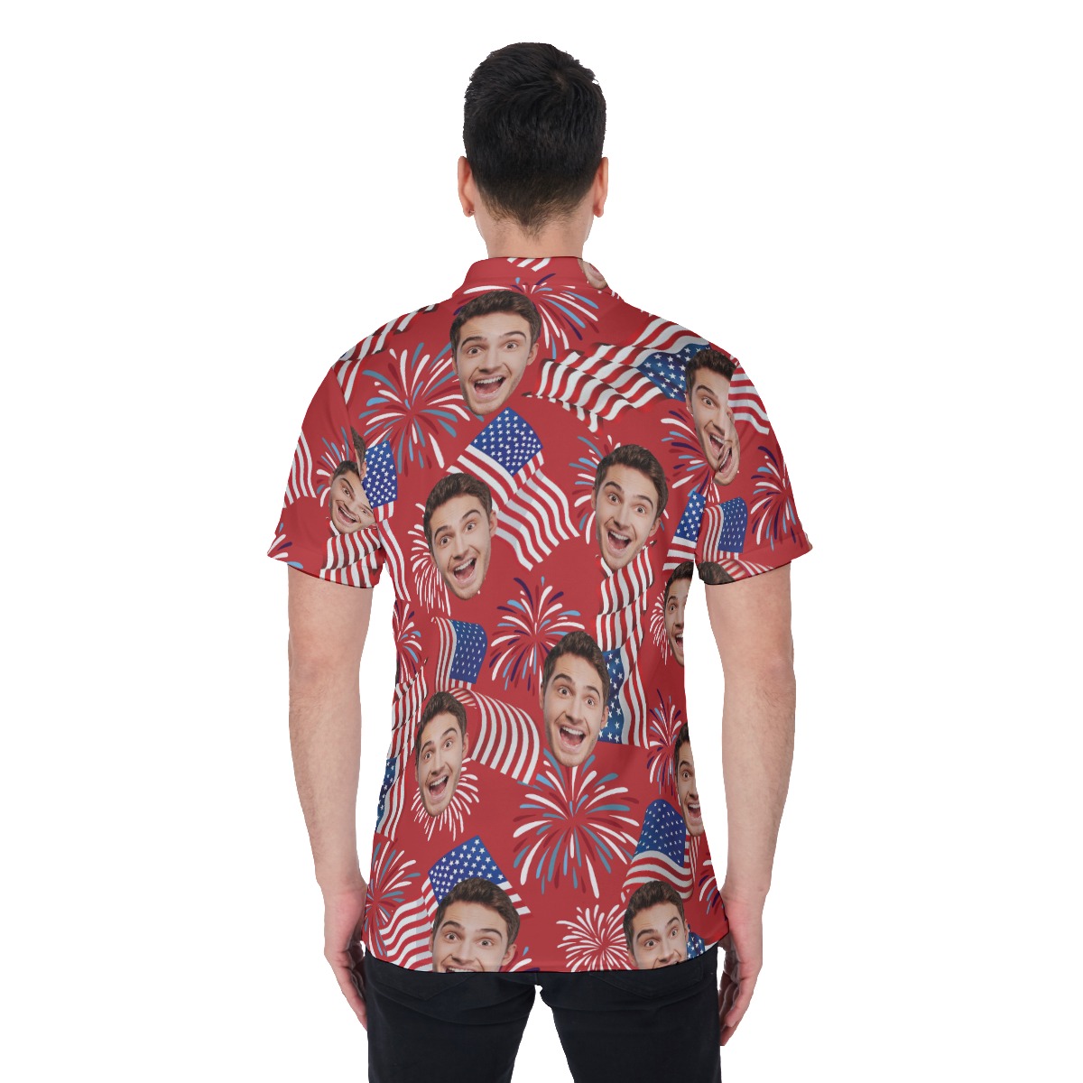 Funny Custom Face Patriotic Hawaiian Polo Shirt For Men