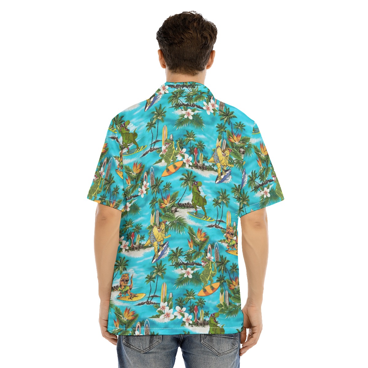 Funny Surfing Dinosaur Hawaiian Shirt