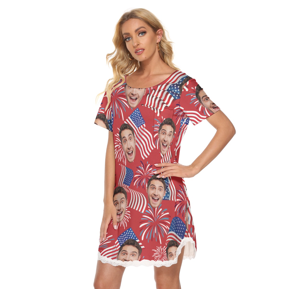 Custom Face Patriotic Hawaiian Lace Dress