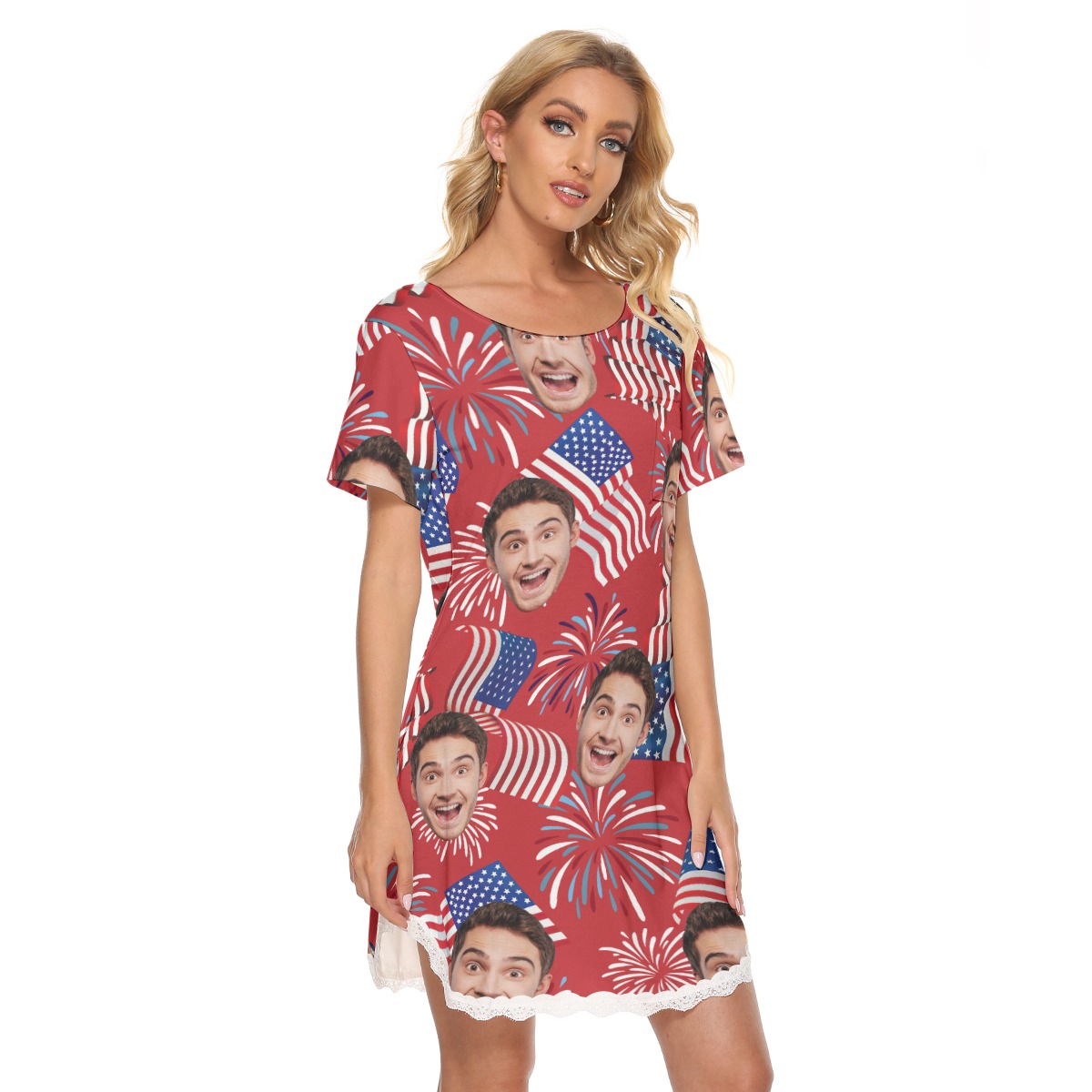 Custom Face Patriotic Hawaiian Lace Dress
