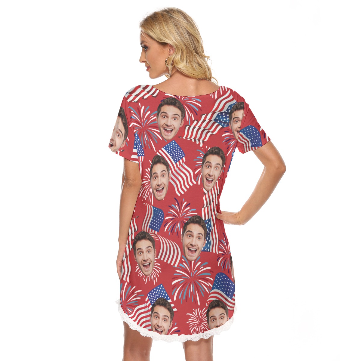 Custom Face Patriotic Hawaiian Lace Dress