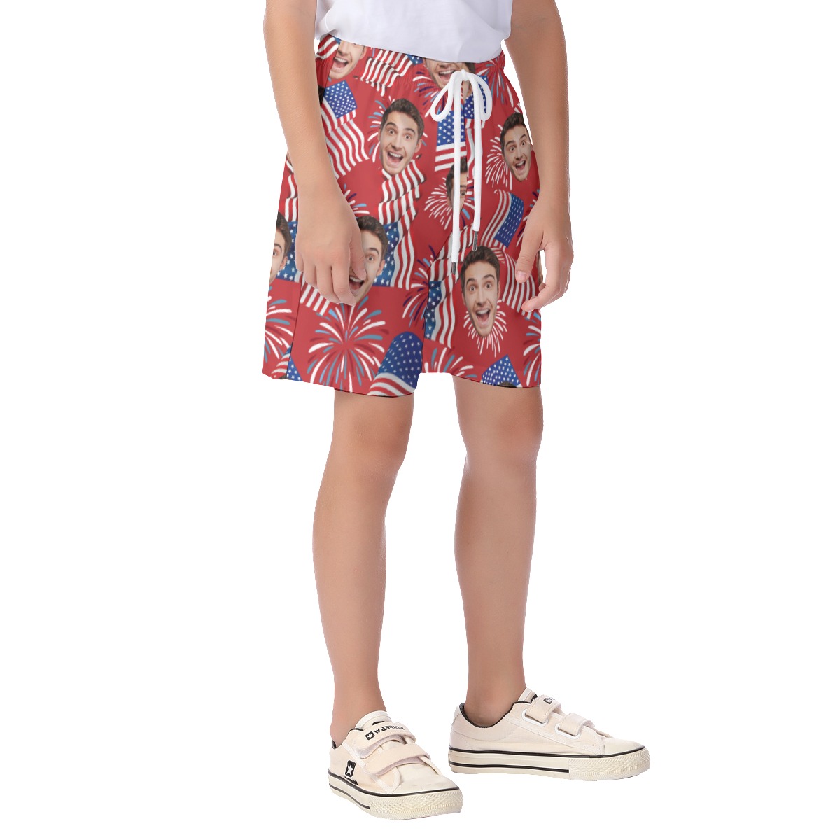 Custom Face Patriotic Hawaiian Summer Beach Shorts For Kids