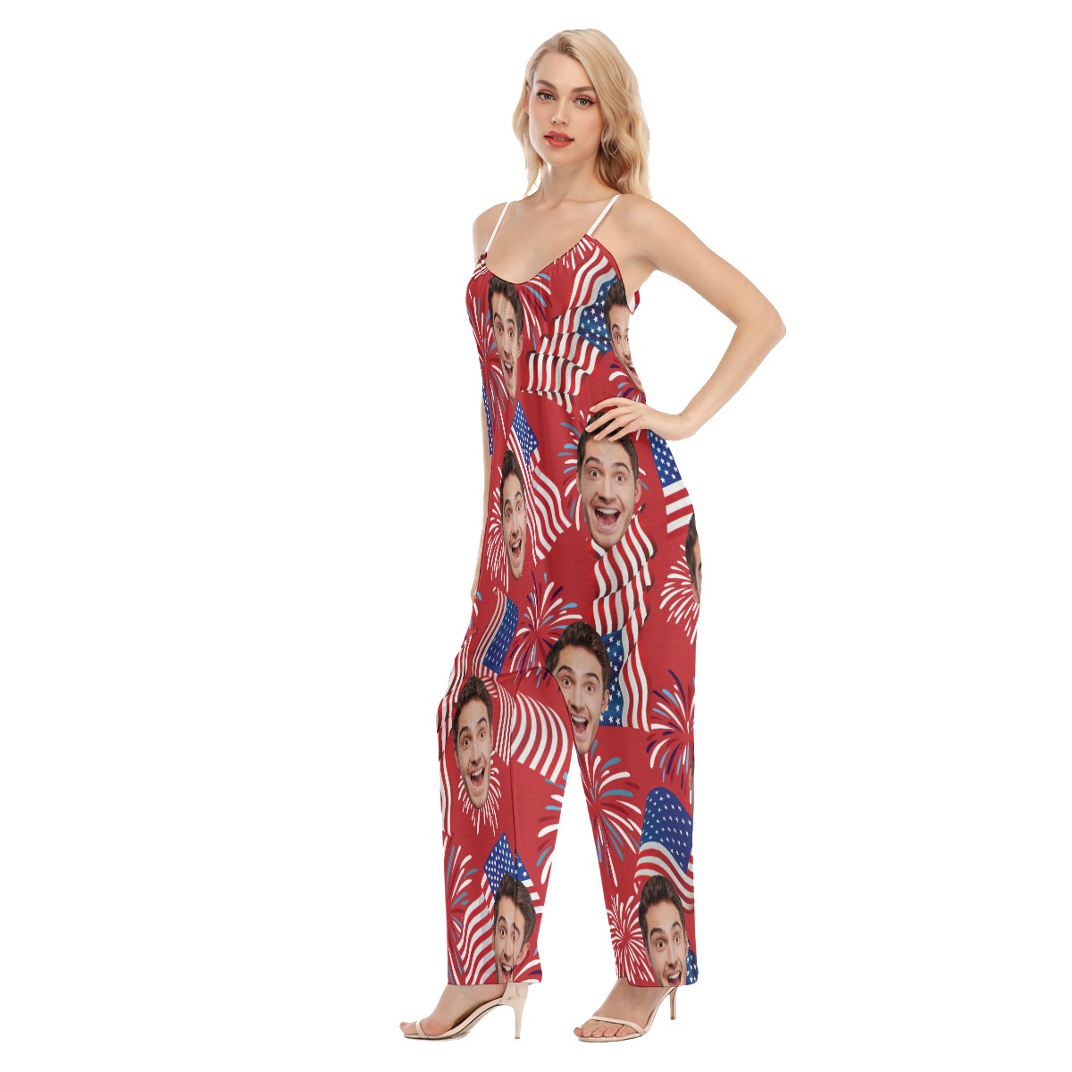 Patriotic Custom Face Hawaiian Loose Cami Jumpsuit For Women
