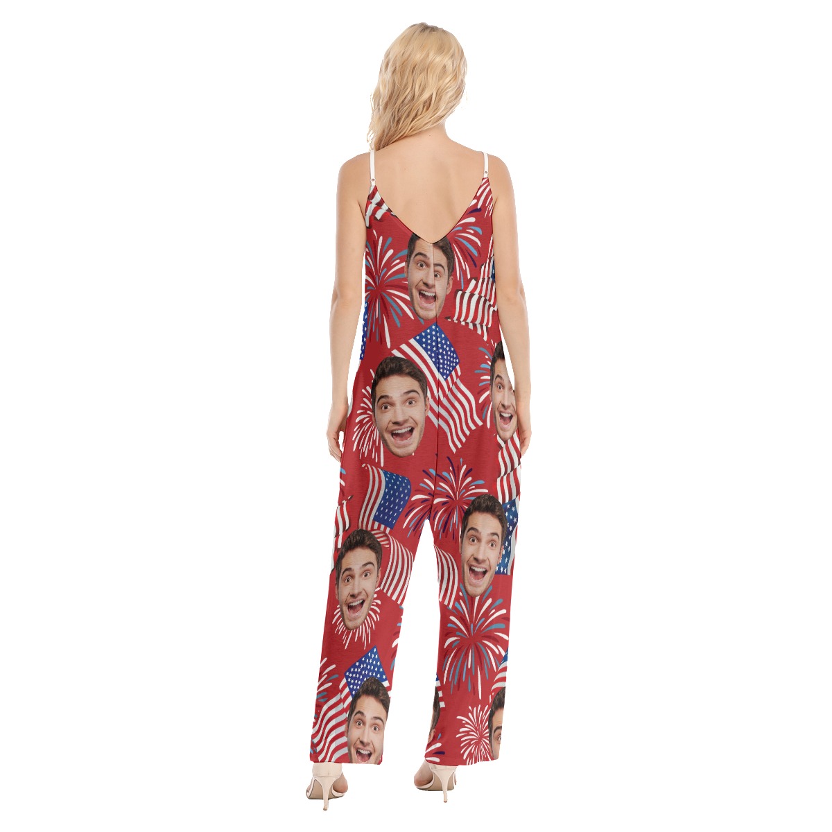 Patriotic Custom Face Hawaiian Loose Cami Jumpsuit For Women