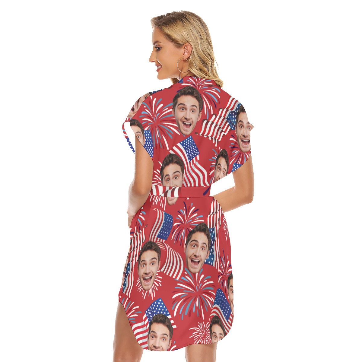 4th Of July Patriotic Custom Face Hawaiian Dress With Belt