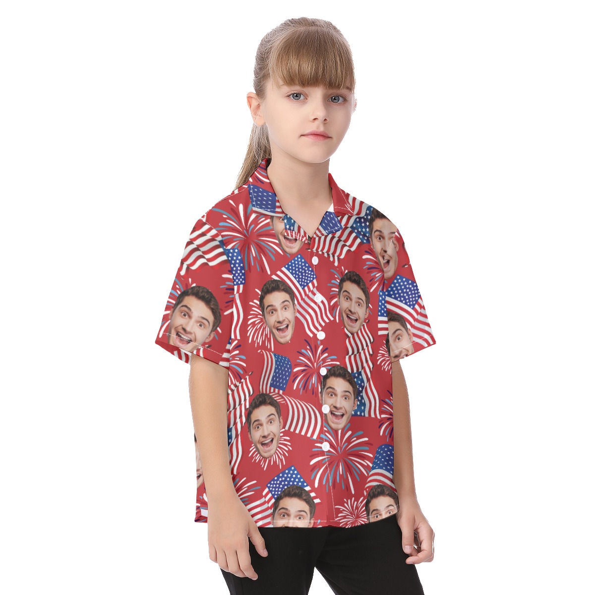 Cute Custom Face Patriotic Hawaiian Shirt For Kids
