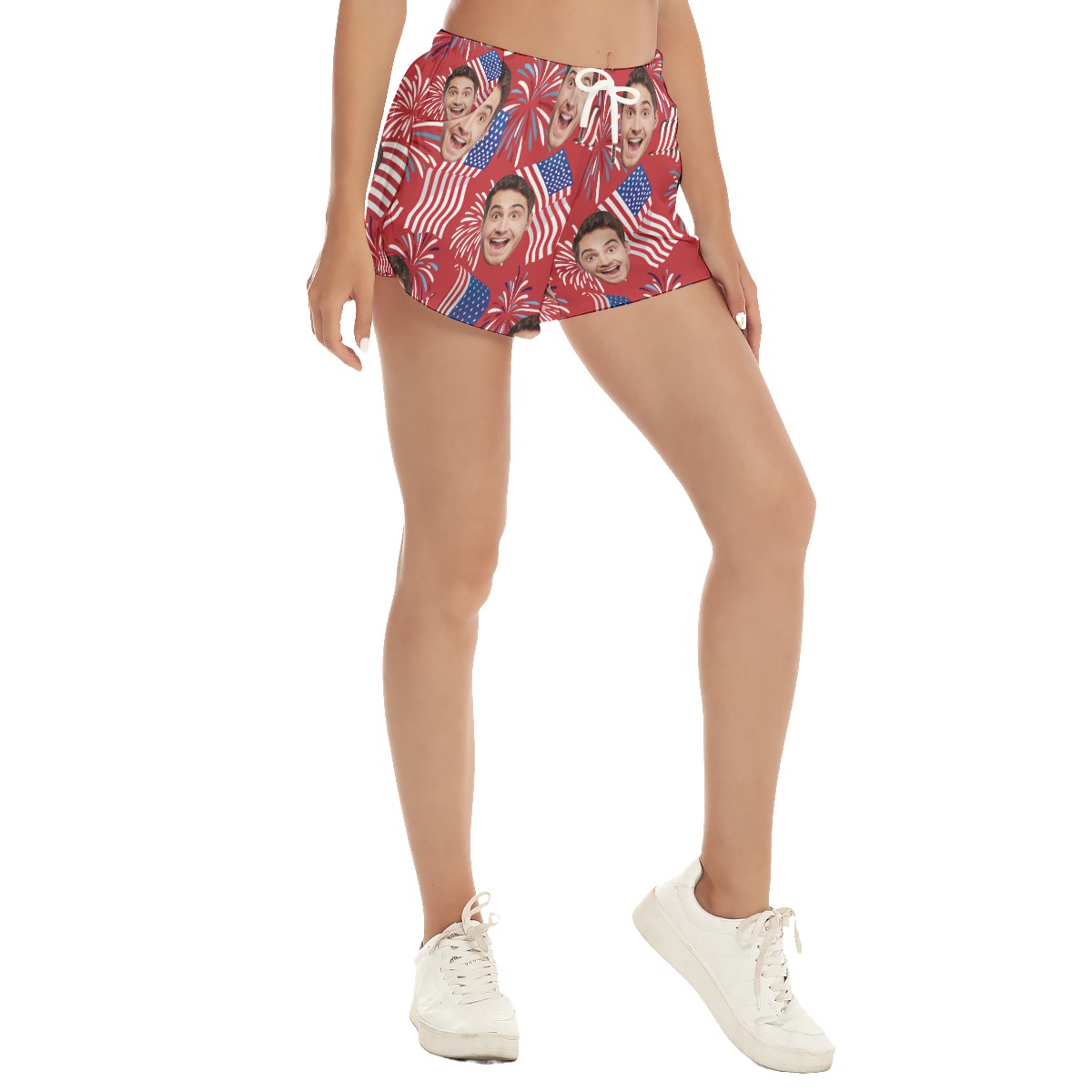 4th Of July Custom Women's Hawaiian Beach Shorts With Face