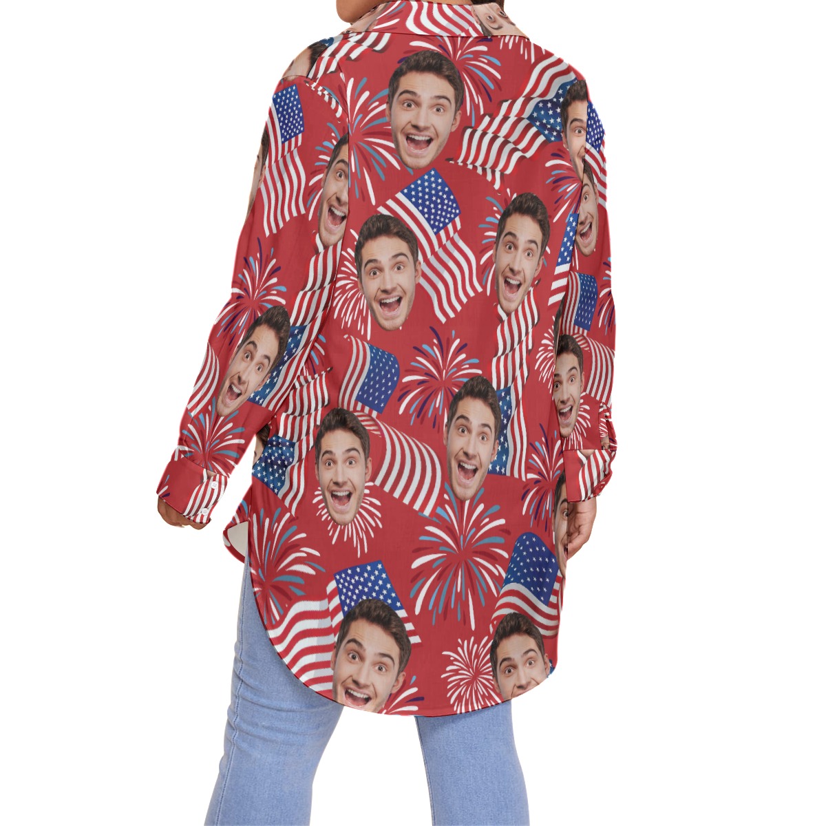 Patriotic Custom Face Hawaiian Plus Size Shirt For Women