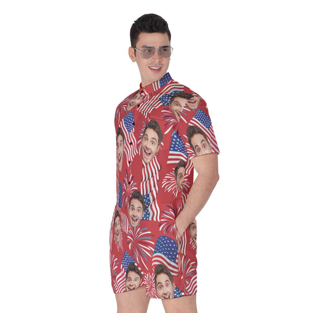 Custom Face Patriotic Hawaiian Romper For Men