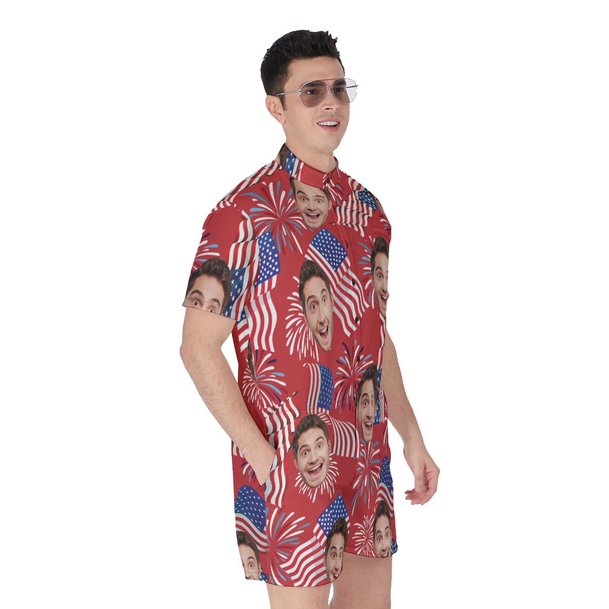 Custom Face Patriotic Hawaiian Romper For Men