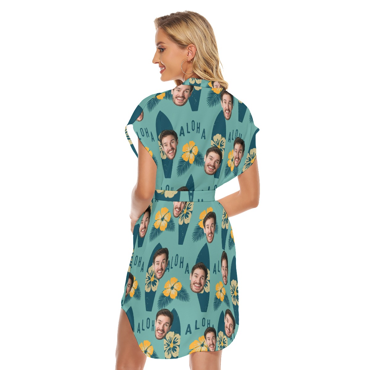 Surfing Aloha Belted Women's Dress With Face
