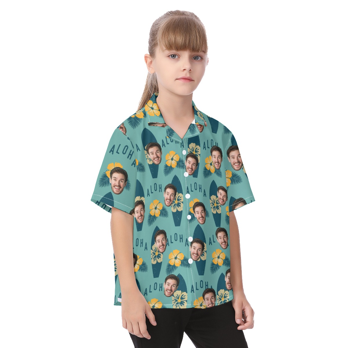 Surfing Aloha Kid's Hawaiian Shirt With Face