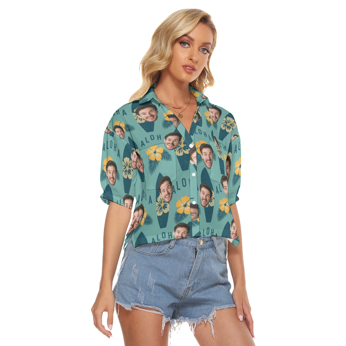 Surfing Aloha Cropped Shirt With Face