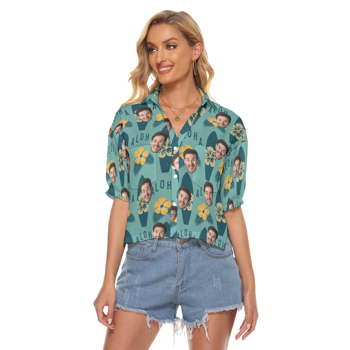 Surfing Aloha Cropped Shirt With Face