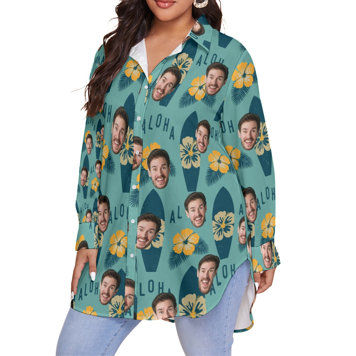 Surfing Aloha Women's Plus Size Hawaiian Shirt With Face
