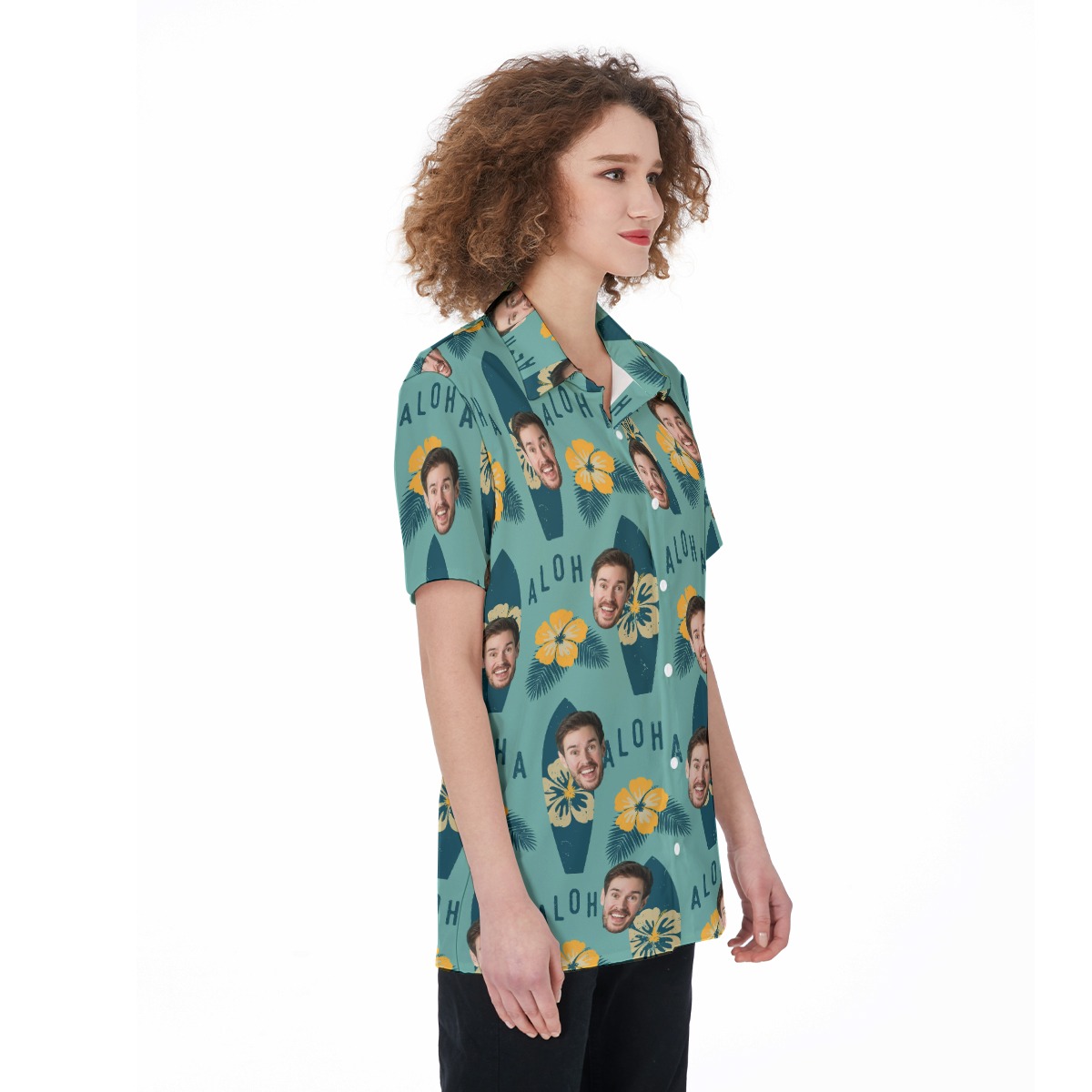 Surfing Aloha Button Up Shirt With Face