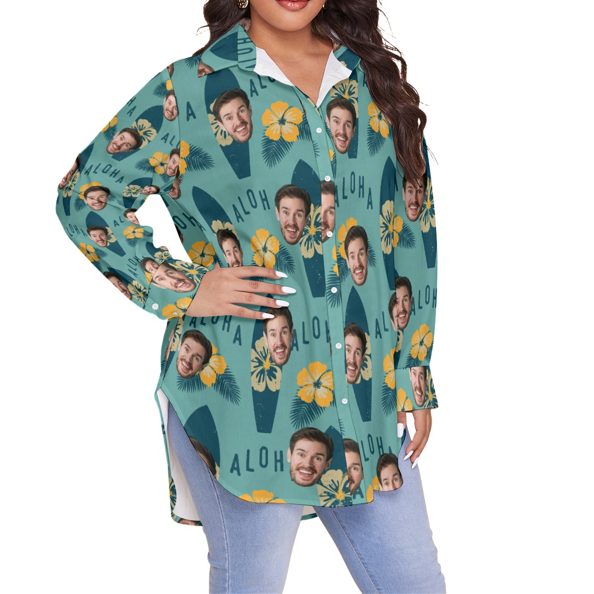 Surfing Aloha Women's Plus Size Hawaiian Shirt With Face