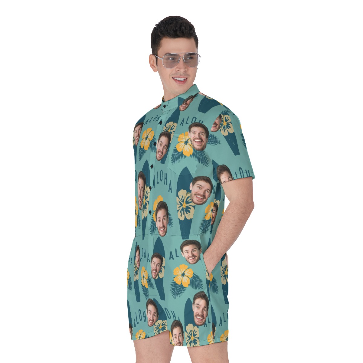 Unique Surfing Aloha Men's Romper With Face