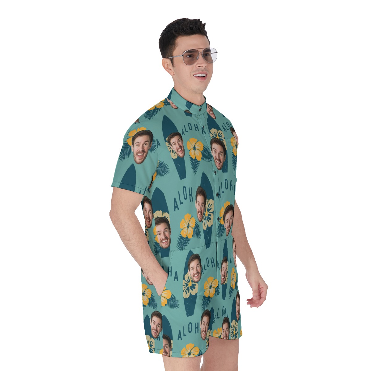Unique Surfing Aloha Men's Romper With Face