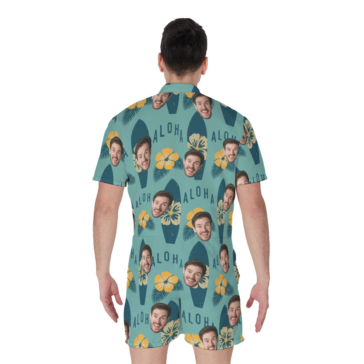 Unique Surfing Aloha Men's Romper With Face