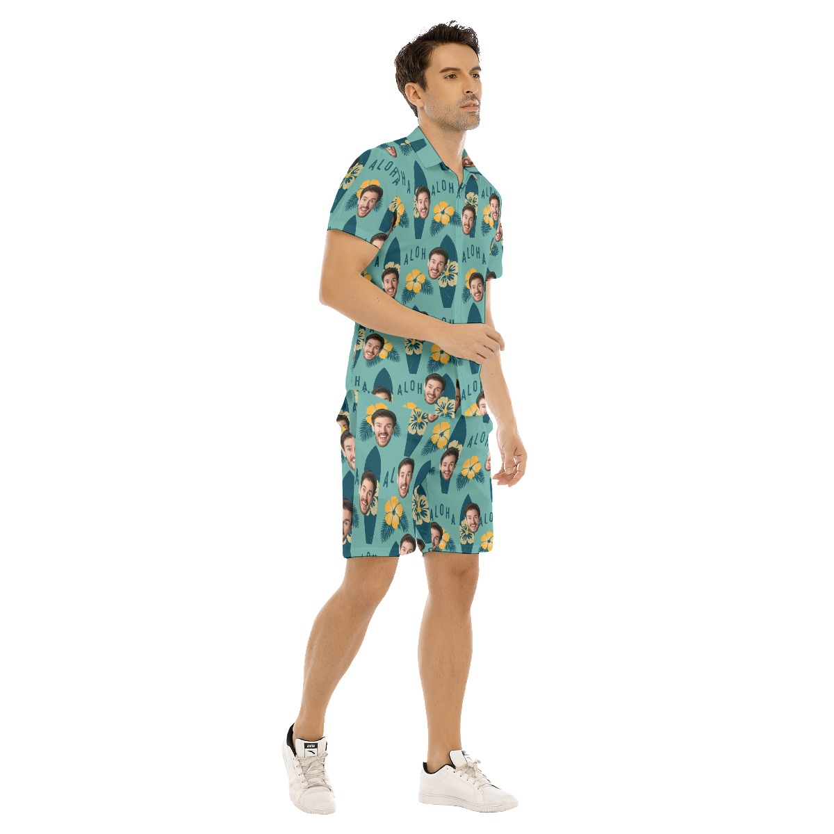 Funny Surfing Aloha Men's Hawaiian Set With Face