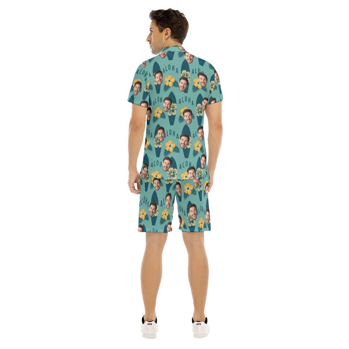 Funny Surfing Aloha Men's Hawaiian Set With Face