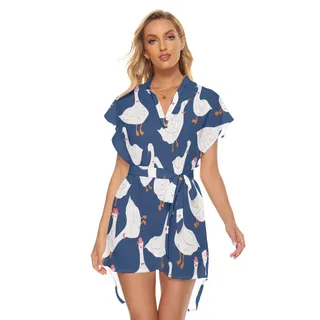 Cute Goose Blue Hawaiian Dress With Tie