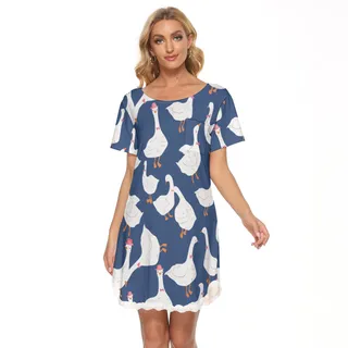 Goose Blue Hawaiian Dress With Lace