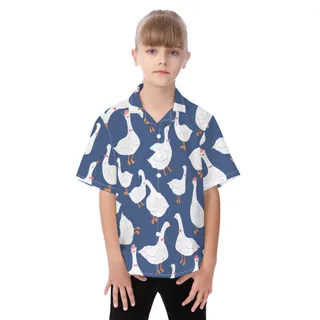 Funny Goose Blue Hawaiian Shirt For Kids