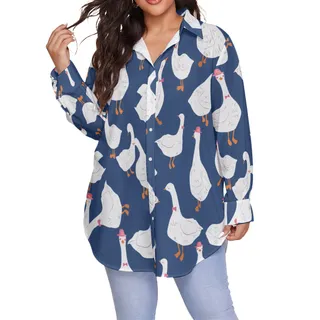 Women's Goose Blue Oversized Aloha Shirt