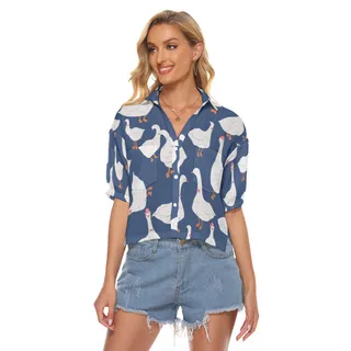 Women's Lively Goose Blue Cropped Hawaiian Shirt