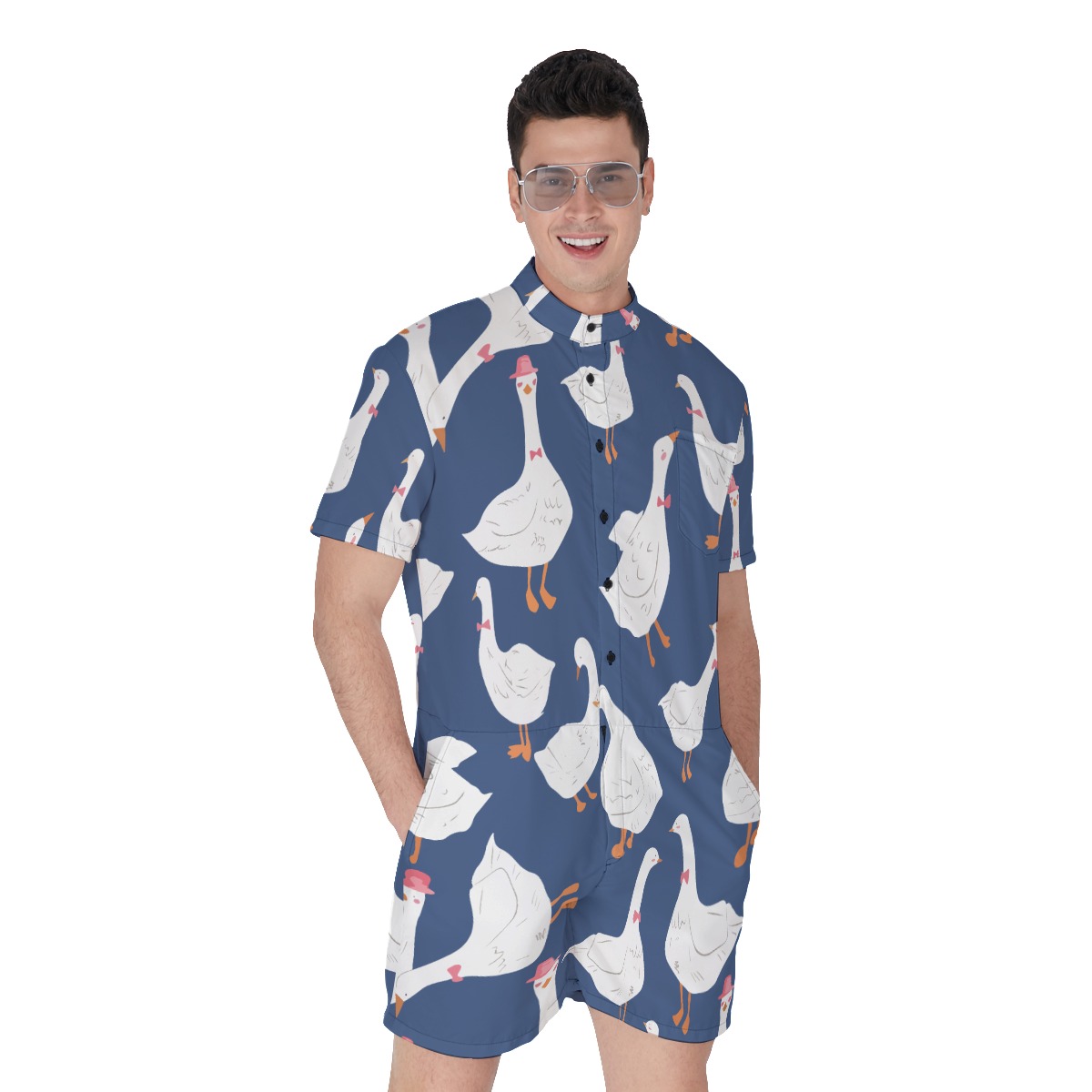 Men's Cute Goose Blue Aloha Romper - variant image 1