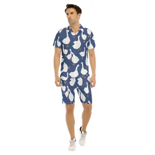 Men's Goose Blue Hawaiian Shirt And Shorts Set