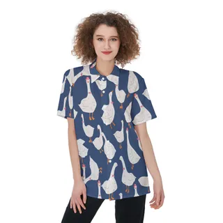 Women's Lovely Goose Blue Hawaiian Shirt