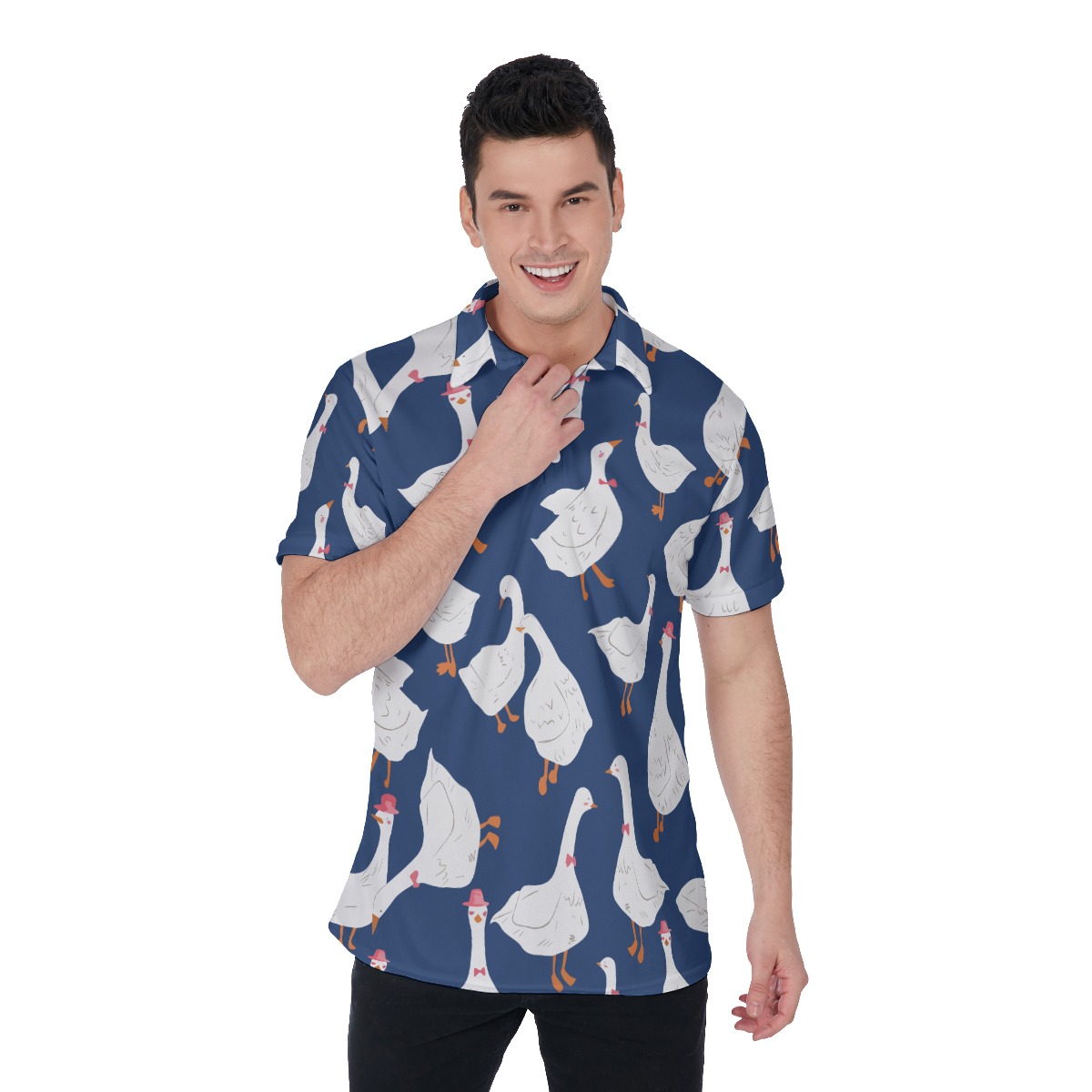 Lovely Goose Blue Polo Hawaiian Shirt For Men - variant image 1