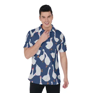 Lovely Goose Blue Polo Hawaiian Shirt For Men