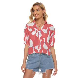 Women's Cute Goose Red Hawaiian Crop Top