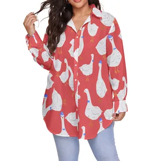 Women's Goose Red Oversized Hawaiian Shirt