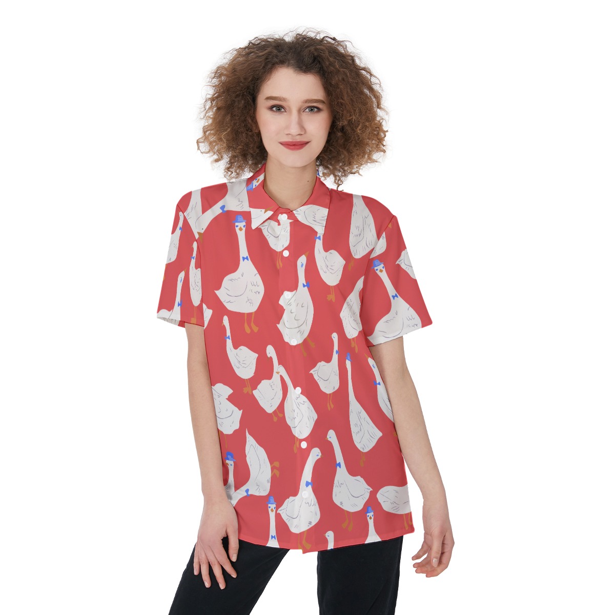 Cool Goose Red Hawaiian Shirt For Women - variant image 1