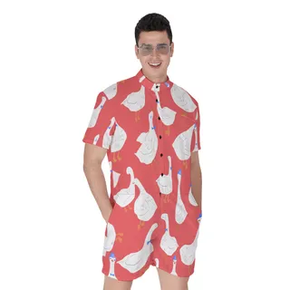 Fun Goose Red Hawaiian Romper For Men