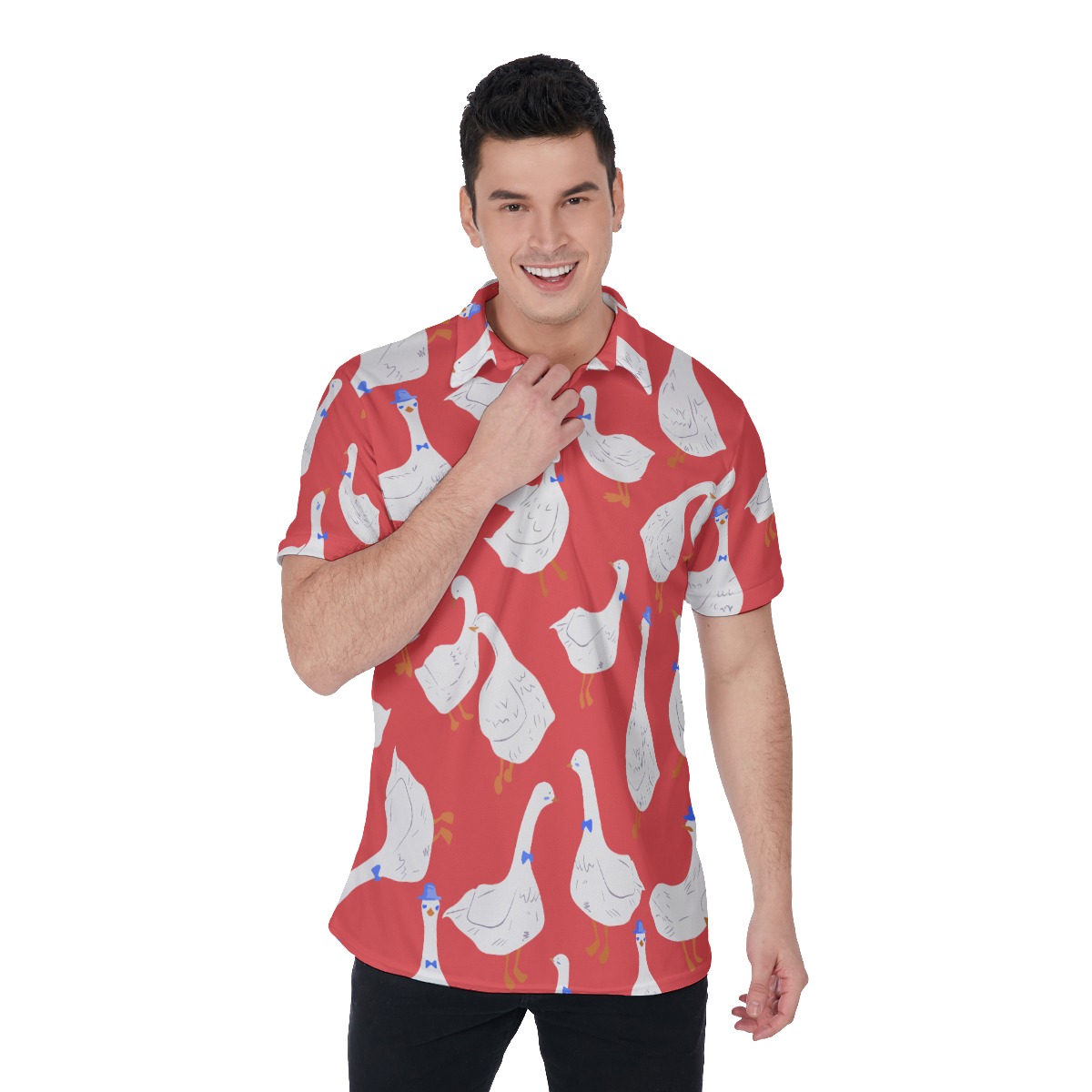 Funny Goose Red Polo Hawaiian Shirt For Men - variant image 1