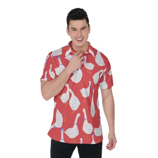 Funny Goose Red Polo Hawaiian Shirt For Men