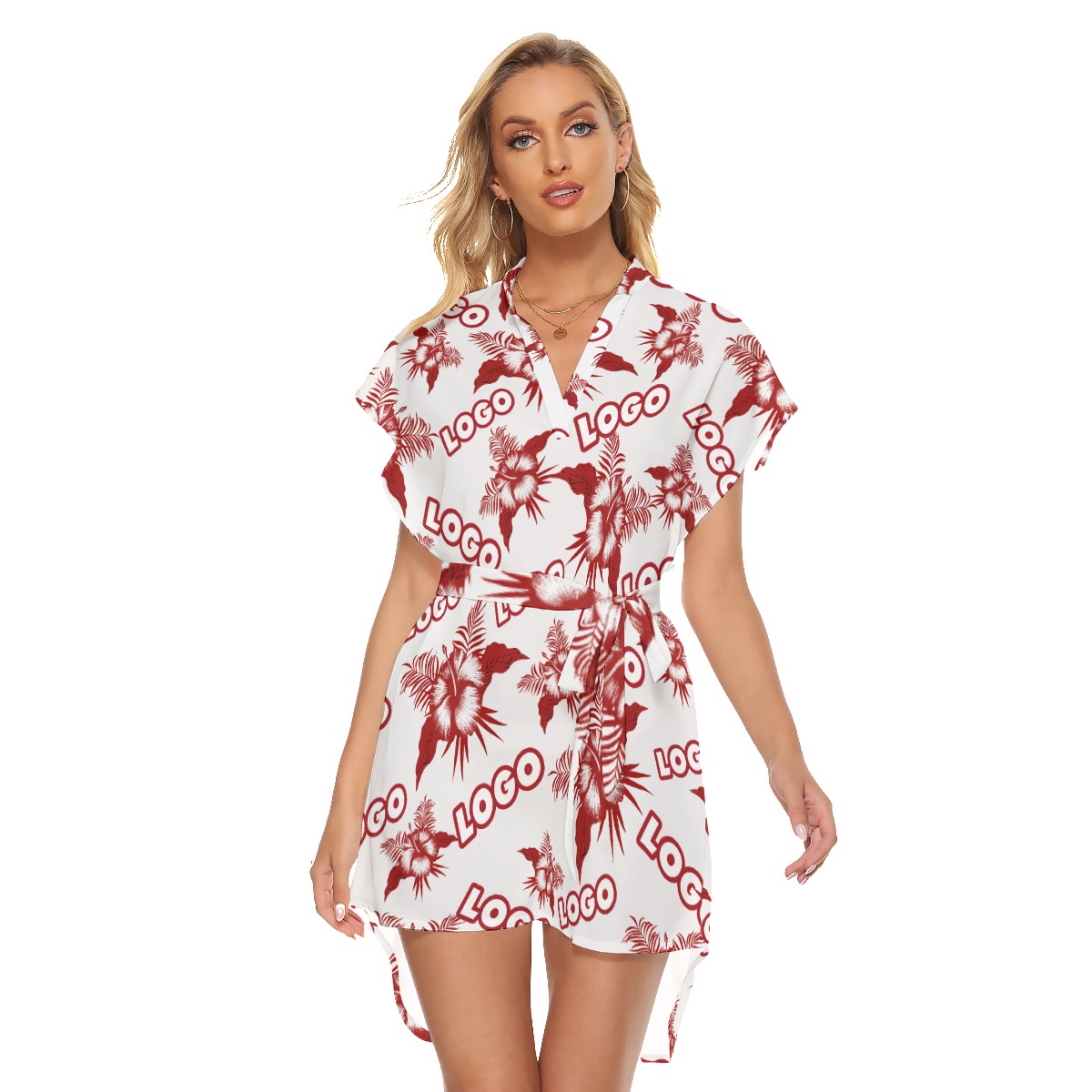 Custom Logo Women's Dress With Belt - variant image 1