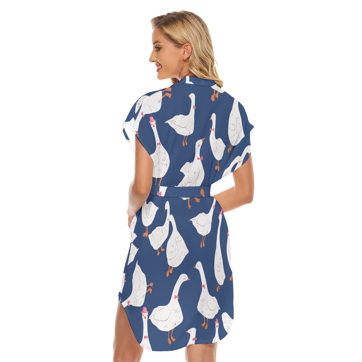 Cute Goose Blue Hawaiian Dress With Tie