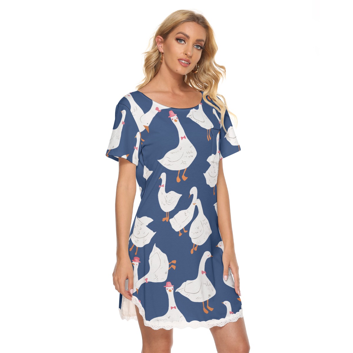Goose Blue Hawaiian Dress With Lace