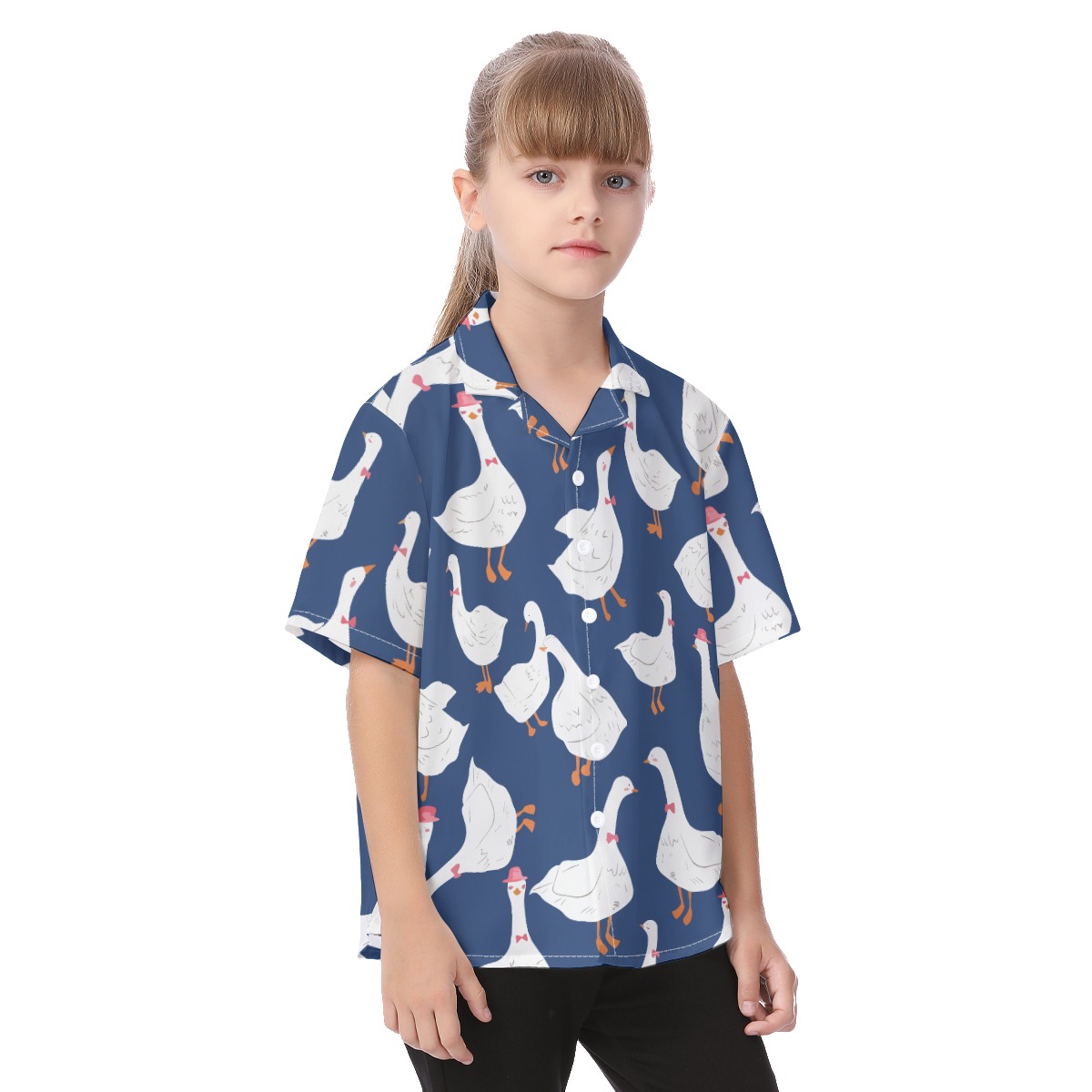 Funny Goose Blue Hawaiian Shirt For Kids